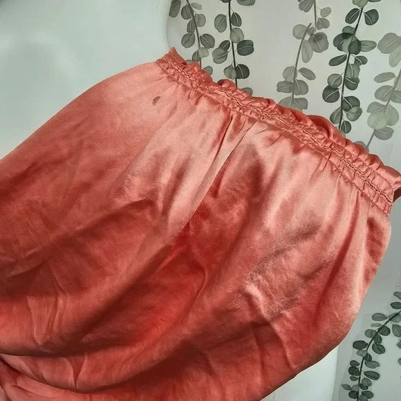 Smythe Ruffle Trim One Shoulder Top Rose Pink Size 4 Satin Smocked Blouse